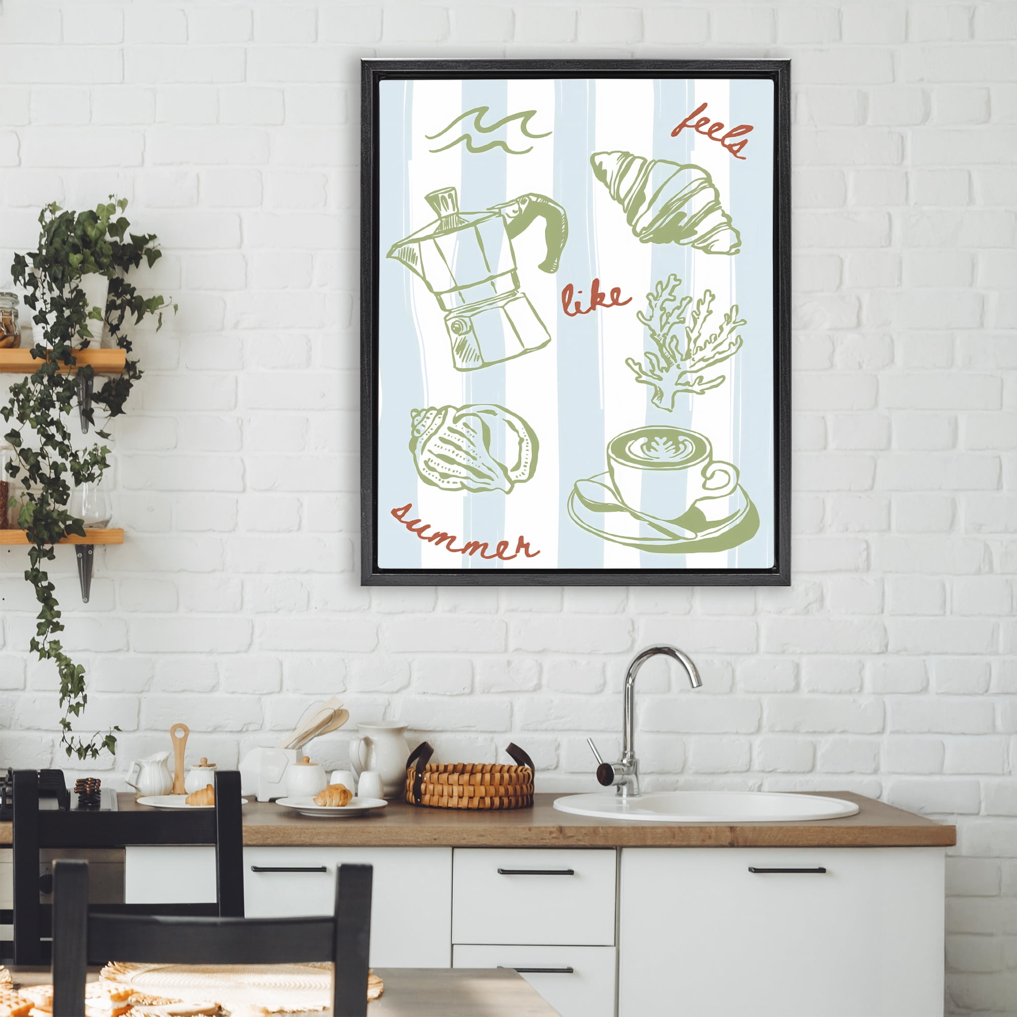 Stupell Industries Feels Like Summer on Stripes Black Framed Floater Canvas Wall Art, design by The Prints Vibe