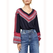 FREE PEOPLE $128 Womens New Navy Patterned Textured Bell Sleeve Sweater M B+B