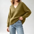 thumbnail image 4 of DYTTDG Women Solid Color Loose V-Neck Knit Pullover Sweater, Long Sleeve Ribbed Cuff Relaxed Fit Casual Knitted Jumper Daily Basic Knit Top, 4 of 8