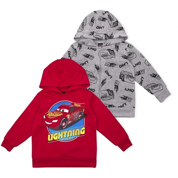 Disney Cars Boy's 2-Piece Lightning McQueen Zip Up Hooded Jacket and Pullover Hoodie Set