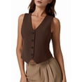 thumbnail image 3 of Vest Tops for Women, Knit V-Neck Sleeveless Button Down Vest Business Casual Outfits Dark Brown L, 3 of 9
