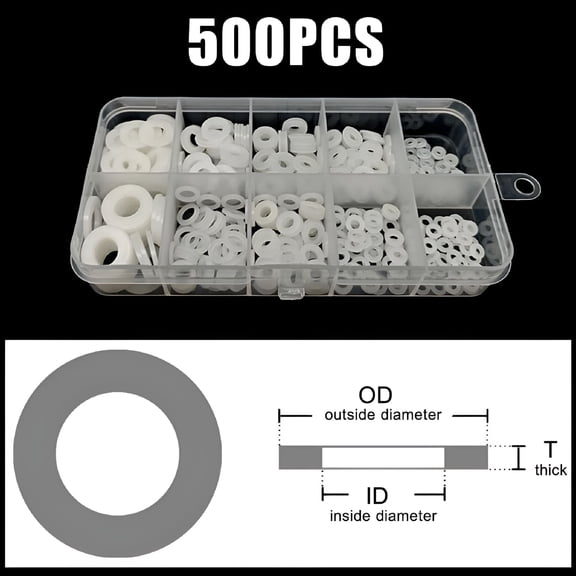 FACEGA 500Pcs White Plastic Washers Flat Nylon Washer Assorted Washer Seals M2-M8
