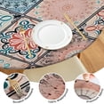 thumbnail image 4 of Round Fitted Tablecloth with Boho Floral Motif, 44 Inch Elastic Hem Fits 38 to 42 Inch Tables, Durable Spill Resistant for Indoor Outdoor Use, 4 of 7