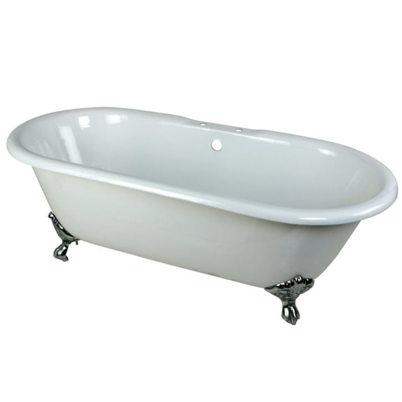 Aqua Eden VCT7D663013NB1 66-Inch Cast Iron Double Ended Clawfoot Tub with 7-Inch Faucet Drillings, White/Polished Chrome