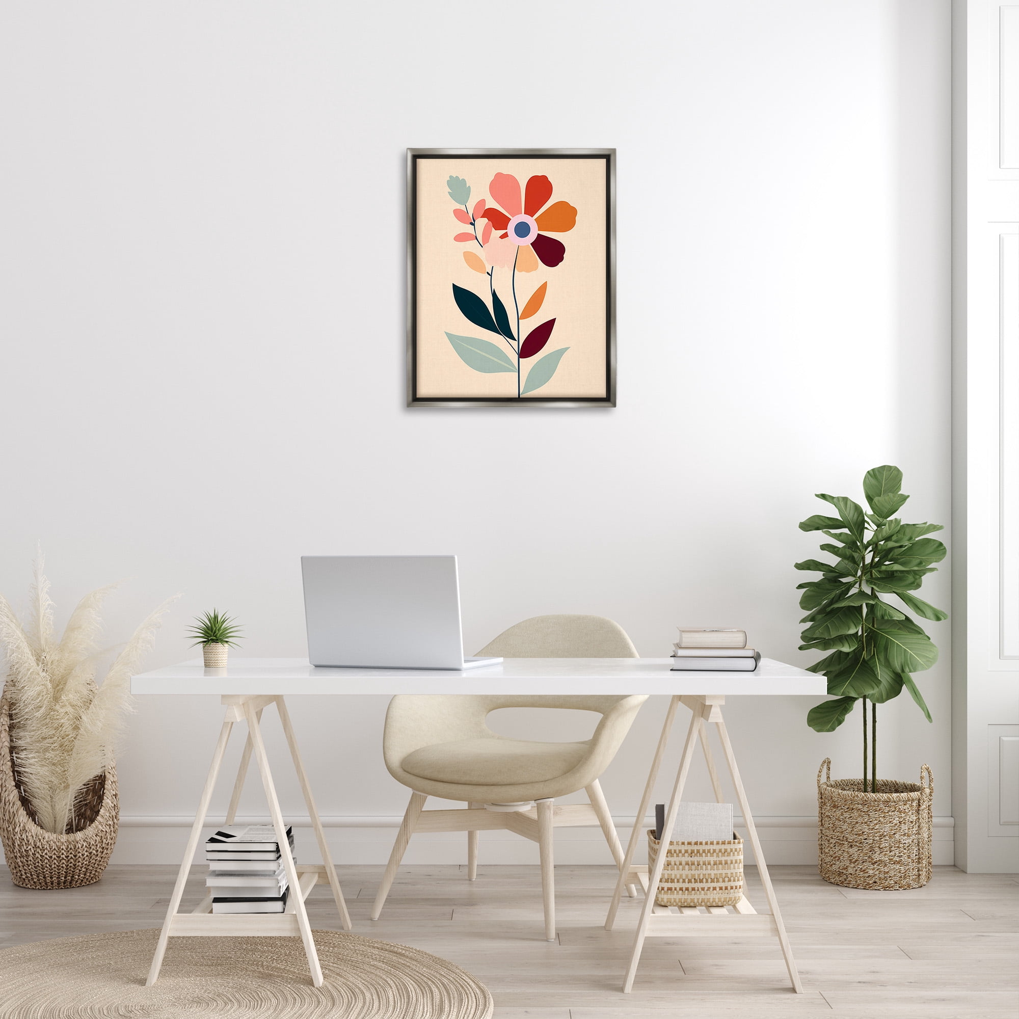 Stupell Industries Modern Flower Sprigs Botanical & Floral Painting Gray Floater Framed Canvas Art Print Wall Art, 25 x 31