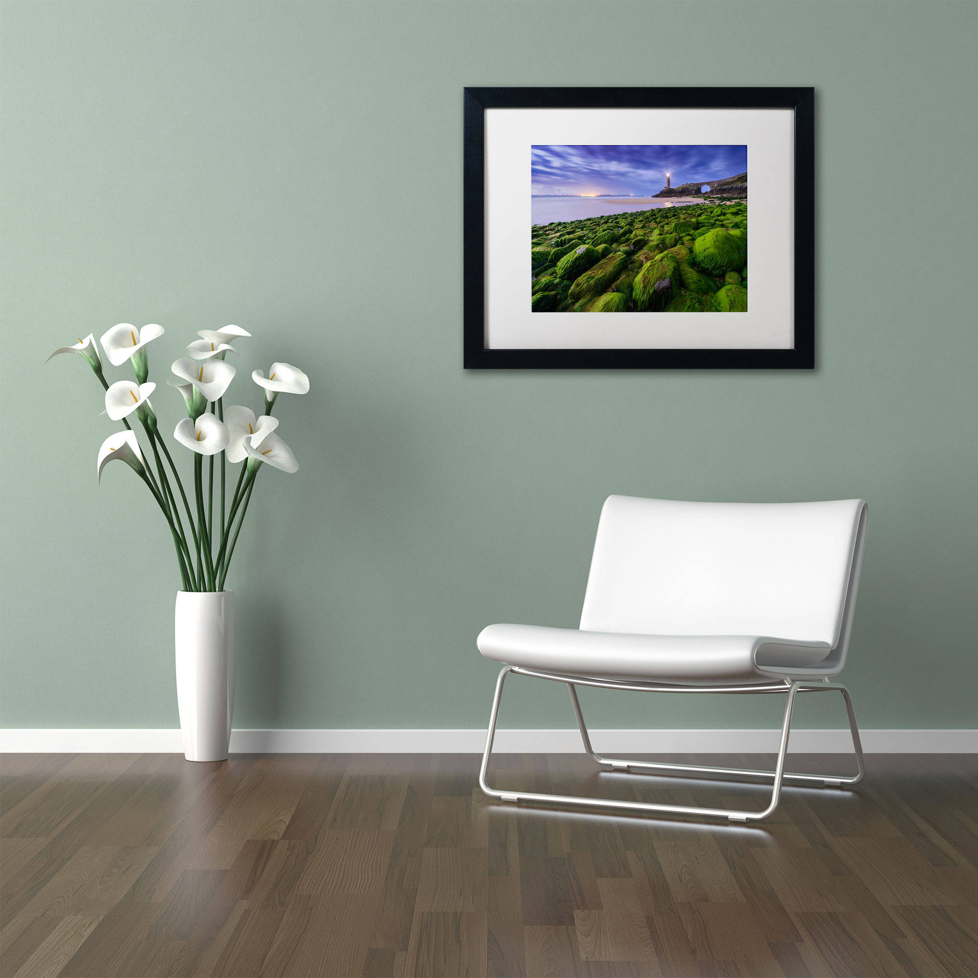 Trademark Fine Art "Full Moon in Brittany" Canvas Art by Mathieu Rivrin, White Matte, Black Frame