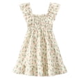 thumbnail image 2 of Fdqin Girls Summer Dress Floral Ruffle Square Neck Sleeveless A-Line Cute Sundress for Beach Party,Apricot,13-14Y, 2 of 8