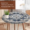 thumbnail image 3 of Boho Blue Round Tablecloth 36-44 Inch Round Fitted Table Cloth with Elastic Edge, Ethnic Floral Geometric Southwestern Vintage Waterproof Table Cover Protector for Outdoor Picnic Party Dining, 3 of 6