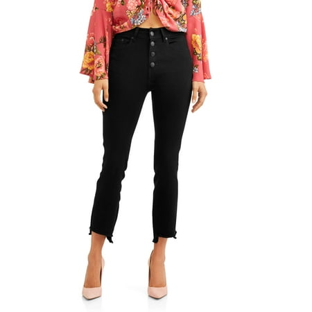Worn Jeans Button Fly Jeans - Women's Button Fly Step Hem Crop Flare Jean
