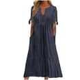 thumbnail image 3 of Fengqque Women Summer Dresses Short Sleeves V Neck Maxi Dresses Plus Size Boho Long Dresses Navy XXXL(XXXL), 3 of 6