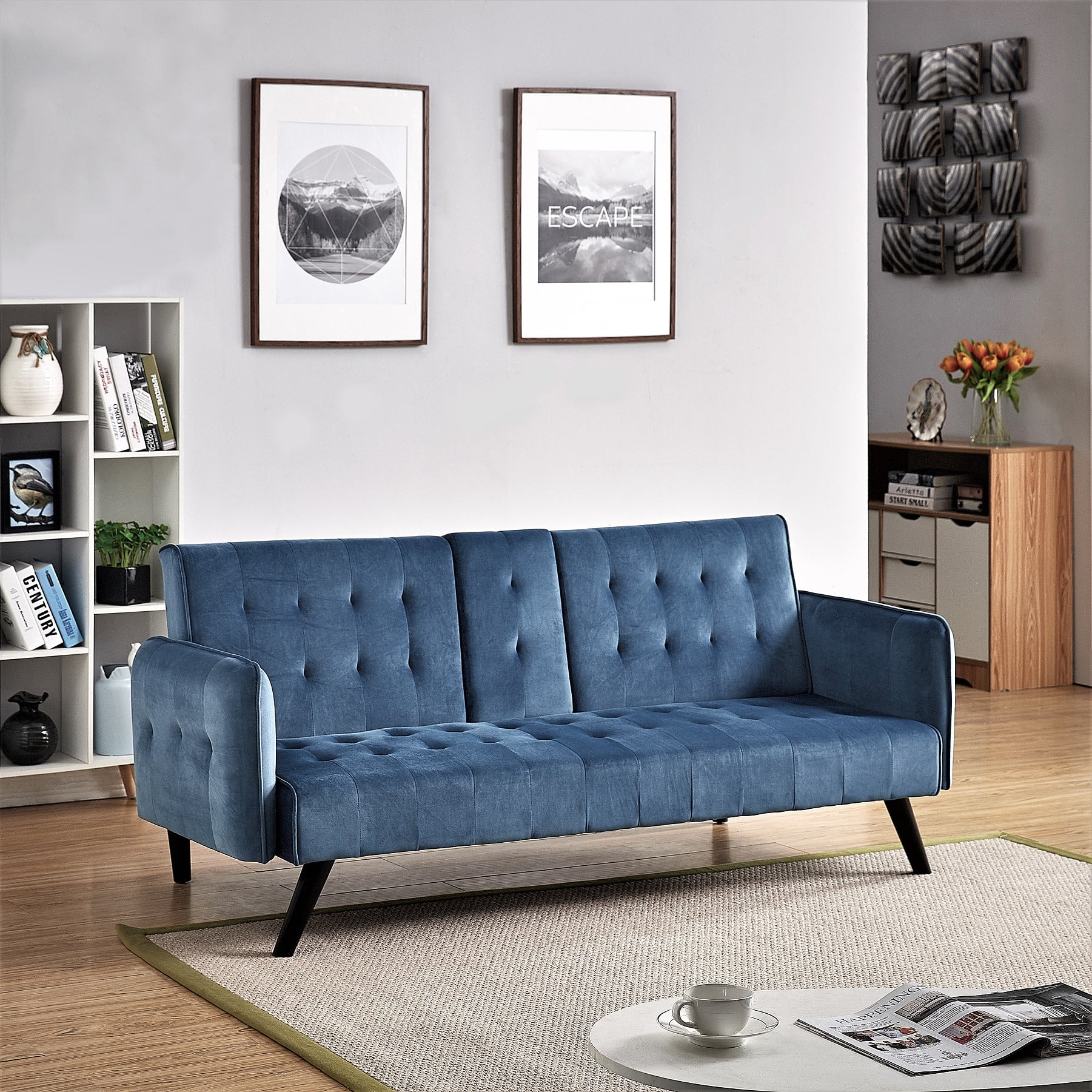 US Pride Furniture Beniamino 78'' Velvet Square Arm Sleeper, Twin Size