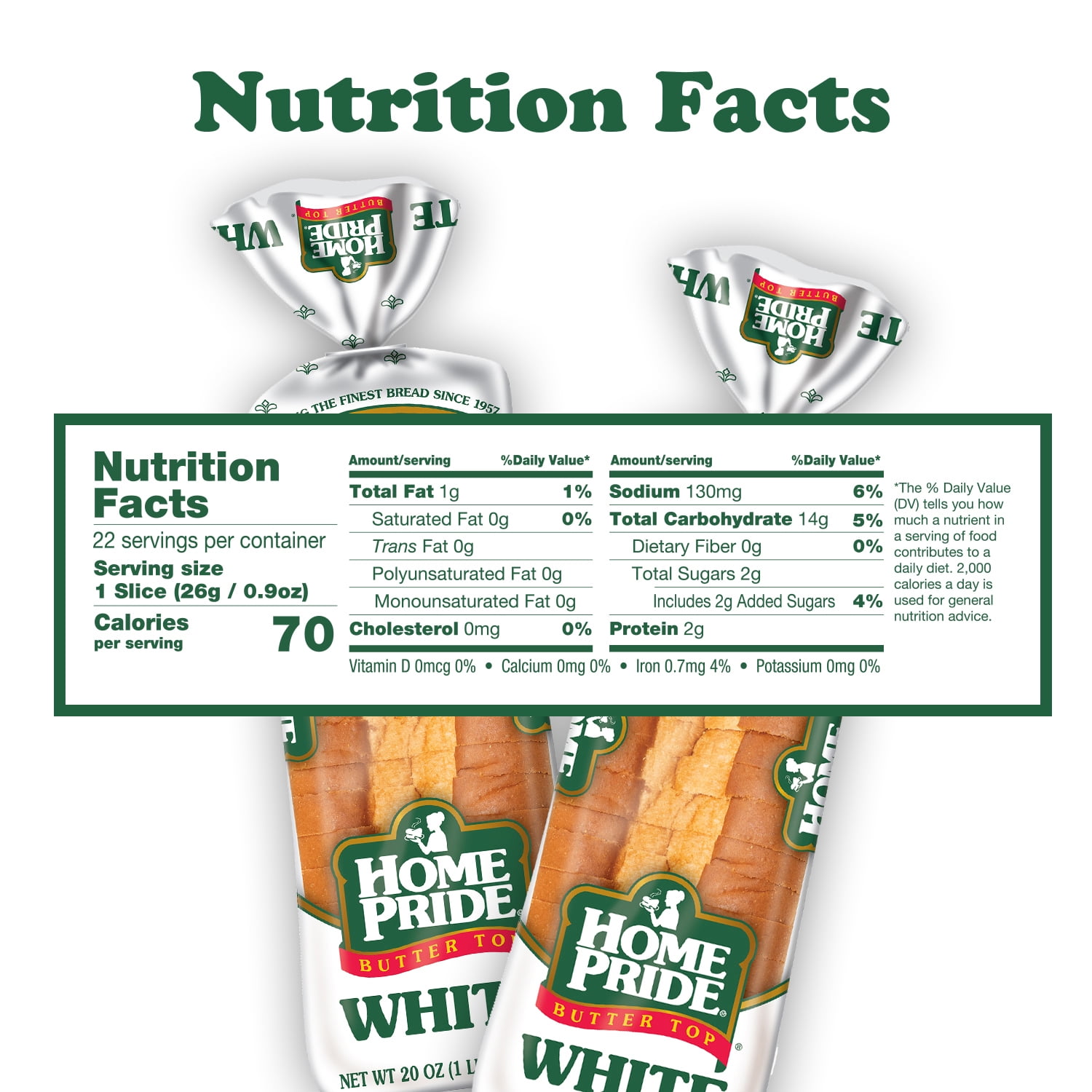 Home Pride Butter Top Enriched White Bread, Sliced Sandwich Bread, 20 oz, Shelf-Stable