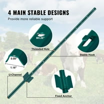 Heavy Duty 4 Feet Steel T-Post - 10 Pack Green Coated Metal Fence Posts for Boundary Marking