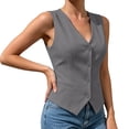 thumbnail image 4 of JGGSPWM Women's Sleeveless Blazer Vest V Neck Slim Fit Formal Waistcoat Button Down Business Casual Office Work Gilet Tops Gray XL, 4 of 6