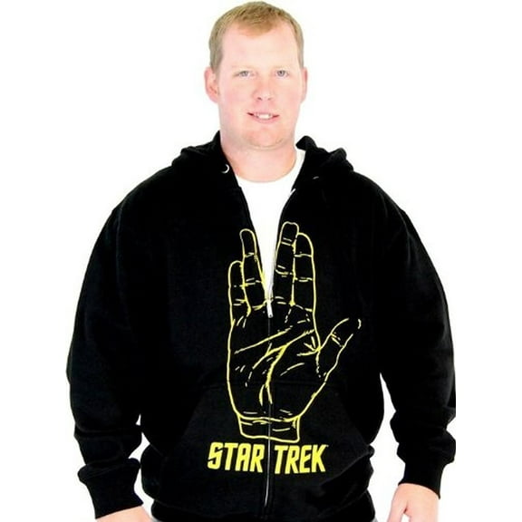 Star Trek Spock Hand Live Long and Prosper Adult Black Hooded Zip Up Sweatshirt