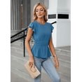 thumbnail image 5 of Women's Dressy Casual Blouses Business Ruffle Short Sleeve Tops Summer Crew Neck Smocked Shirts, 5 of 7