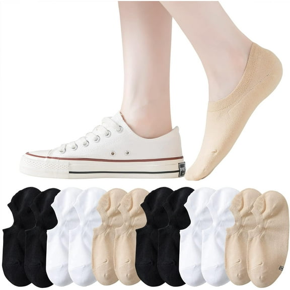 No Show Socks Women Cotton Low Cut Flat Boat Liner Socks Non Slip 12 Pairs 6 Pairs