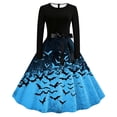 thumbnail image 2 of BaoFuBaoMei Vintage Halloween Dresses for Women Plus Size Crew Neck Long Sleeve Halloween Bats Print Midi Dress Back Zipper Closure Waist Bow Tie a Line Dresses for Party, 2 of 6