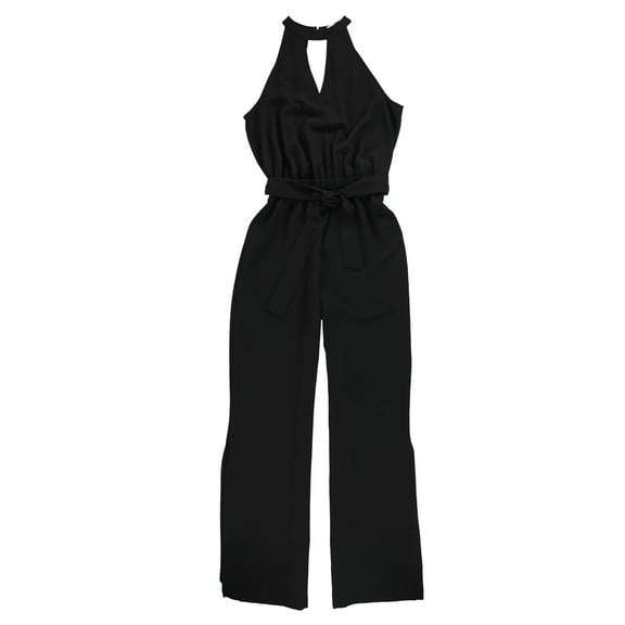 bar III Womens Belted Wide-Leg Jumpsuit, Black, 6