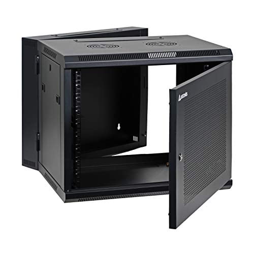AEONS 9U Professional Wall Mount IT Cabinet Enclosure Double Section Hinged Swing Out 19-Inch Server Network Rack with Vented Door 22-Inches Deep Black (Fully Assembled)
