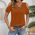 thumbnail image 2 of XIAONU Womens Blouses Cross Front V Neck Off Shoulder Short Sleeve Shirt Solid Color baggy Trendy Pullover Shirt, 2 of 6