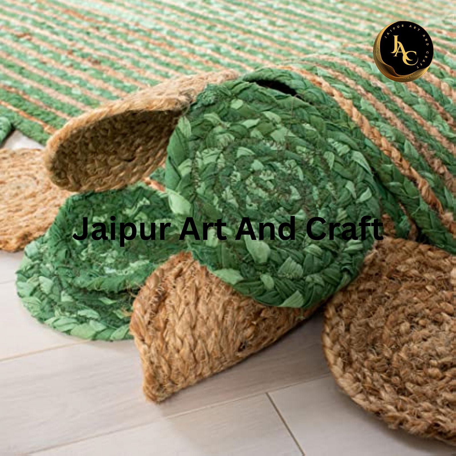 Jaipur Art And Craft Scalloped Jute Cotton Area Rug Hand Braided Eco Friendly Carpet (2x3 Sq ft)