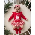 thumbnail image 6 of Loicainy Infant Baby Girl Christmas Outfit 3 6 9 12 18 Months Letters Romper with Plaid Shorts Headband Socks Clothes Set, 6 of 9