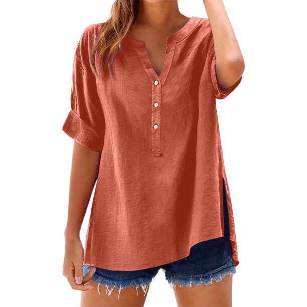 Camisa informal de manga larga con cuello en V para mujer: color liso, poliéster, versátil para combinar con vaqueros/pantalones, ideal para llevar a diario en primavera/verano.