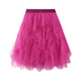 thumbnail image 3 of JGGSPWM Womens Elegant Tulle Tiered Midi Skirt Elastic Waist Versatile Solid Color Mesh Multilayer Short Skirts Hot Pink Free Size, 3 of 7