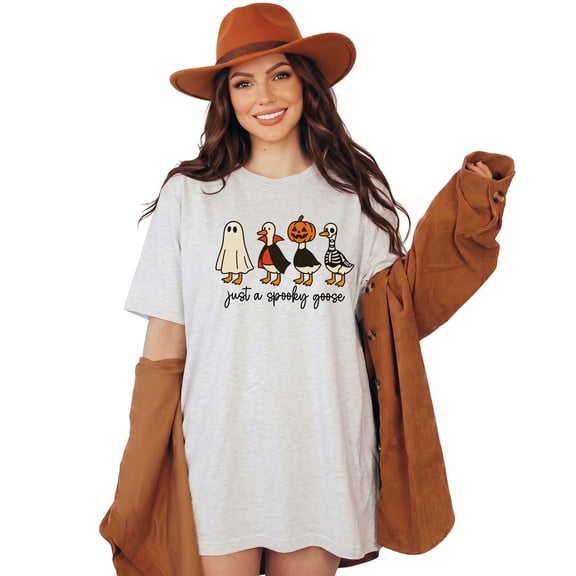 Just a Spooky Goose Halloween T-Shirt, Funny Costume Geese Tee, Cute Goose Meme Halloween Shirt for Women, Spooky Season Gift
