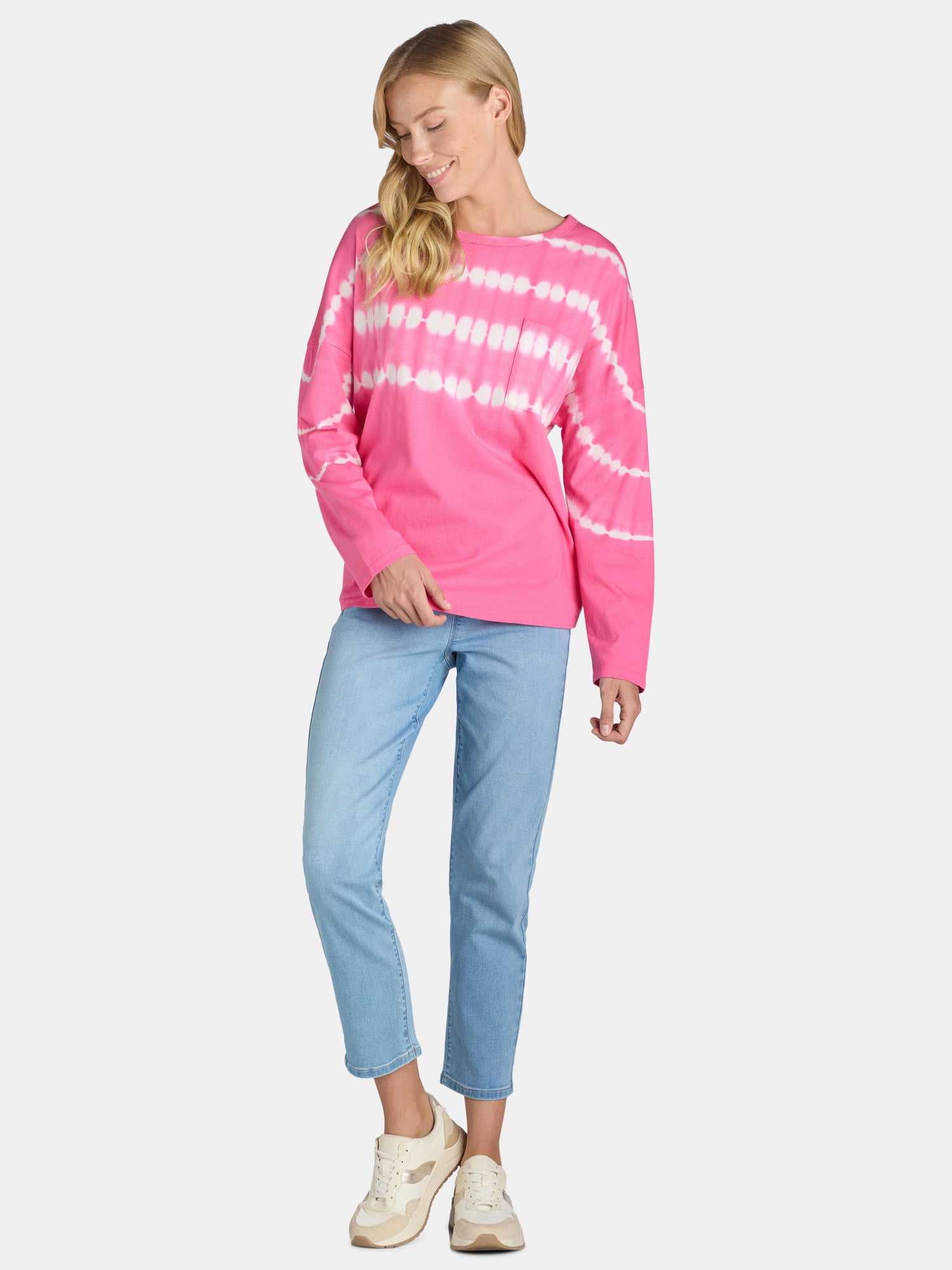 Time and Tru Women's Oversized Tie Dye T-Shirt with Long Sleeves, Sizes XS-XXXL