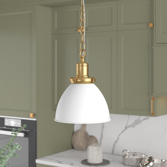 Elodie 8" Wide Pendant with Metal Shade in Matte White/Brass/Matte White