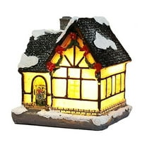 CMrtew Christmas Village Set with Lights Winter Village Houses Lightweight Resin Houses with LED Snowy Cottage Collection for Mantel & Tabletop Decor