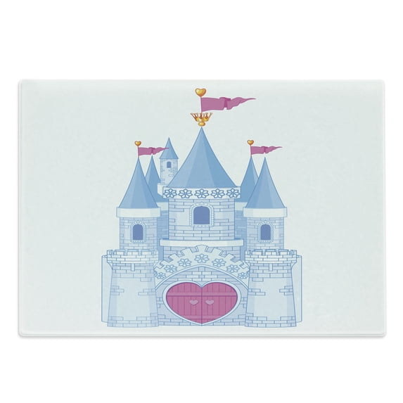 Castle Cutting Board, Fantasy Romantic Fairy Tale Land Princess Castle Illustration, Decorative Tempered Glass Cutting and Serving Board, in 3 Sizes, by Ambesonne