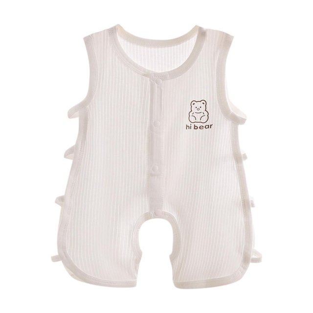 Tumotour Modal Rompers for Toddler Button Down Outfits Soft Fashion Newborn Clothes Summer Casual Sleeveless Jumpsuits Solid Color Onesie Bodysuits for Infant Baby Boy Girl
