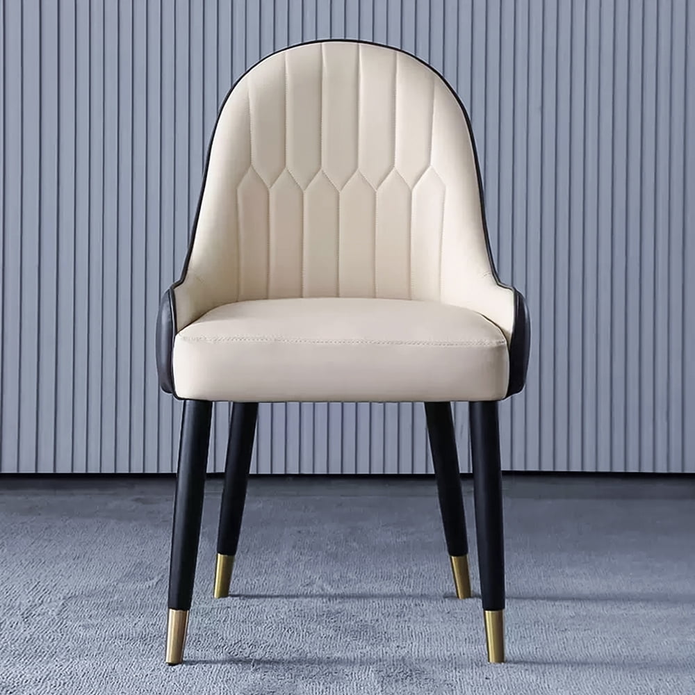 POVISON Modern Dining Chair With PU Leather (Set of 8), Black&Beige Chair, Metal Legs