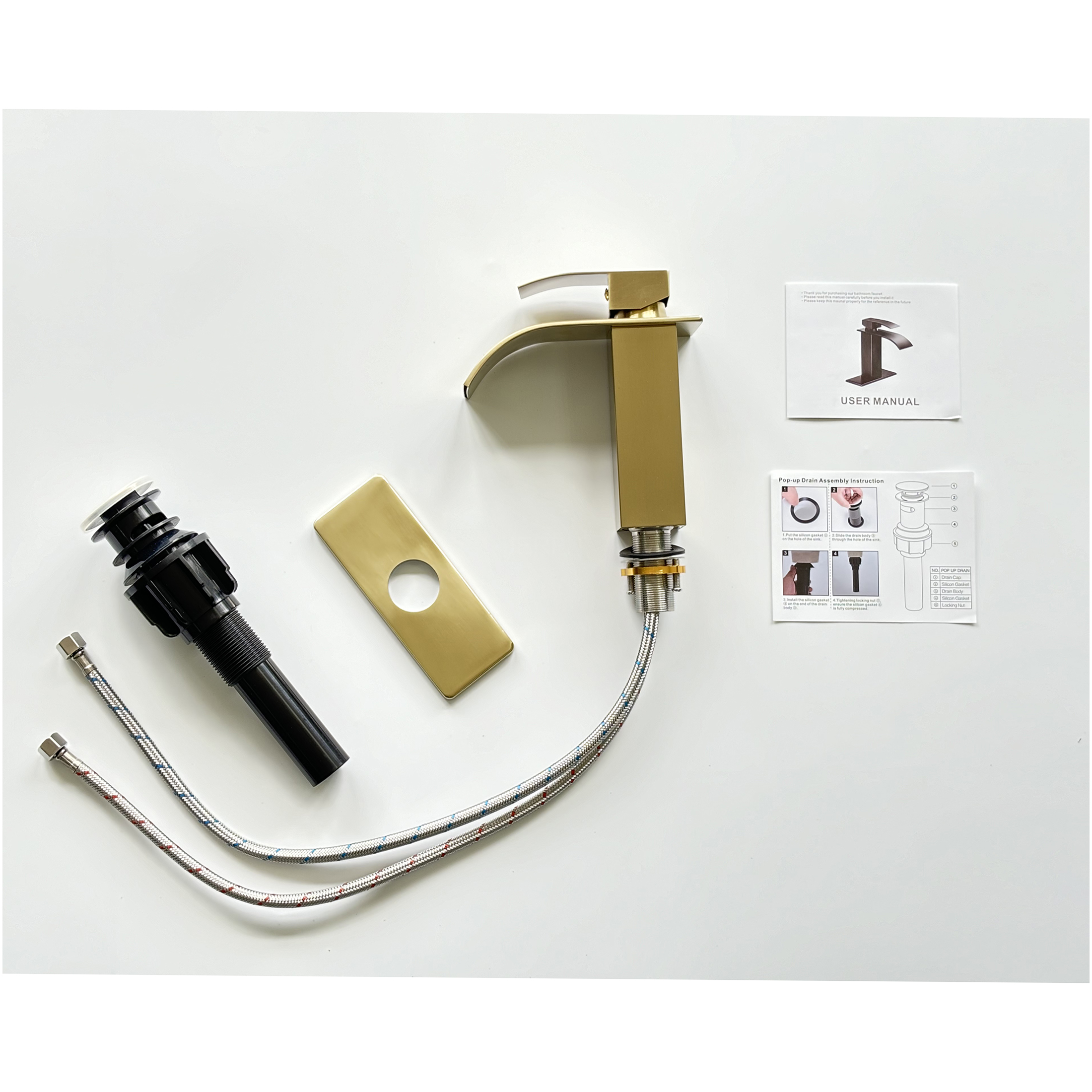 JERFIT Single Handle Bathroom Sink Faucet, Brushed Gold Modern Single Hole Vanity Faucet with WaterSense, Stainless Steel Lavatory Faucet for Bathroom
