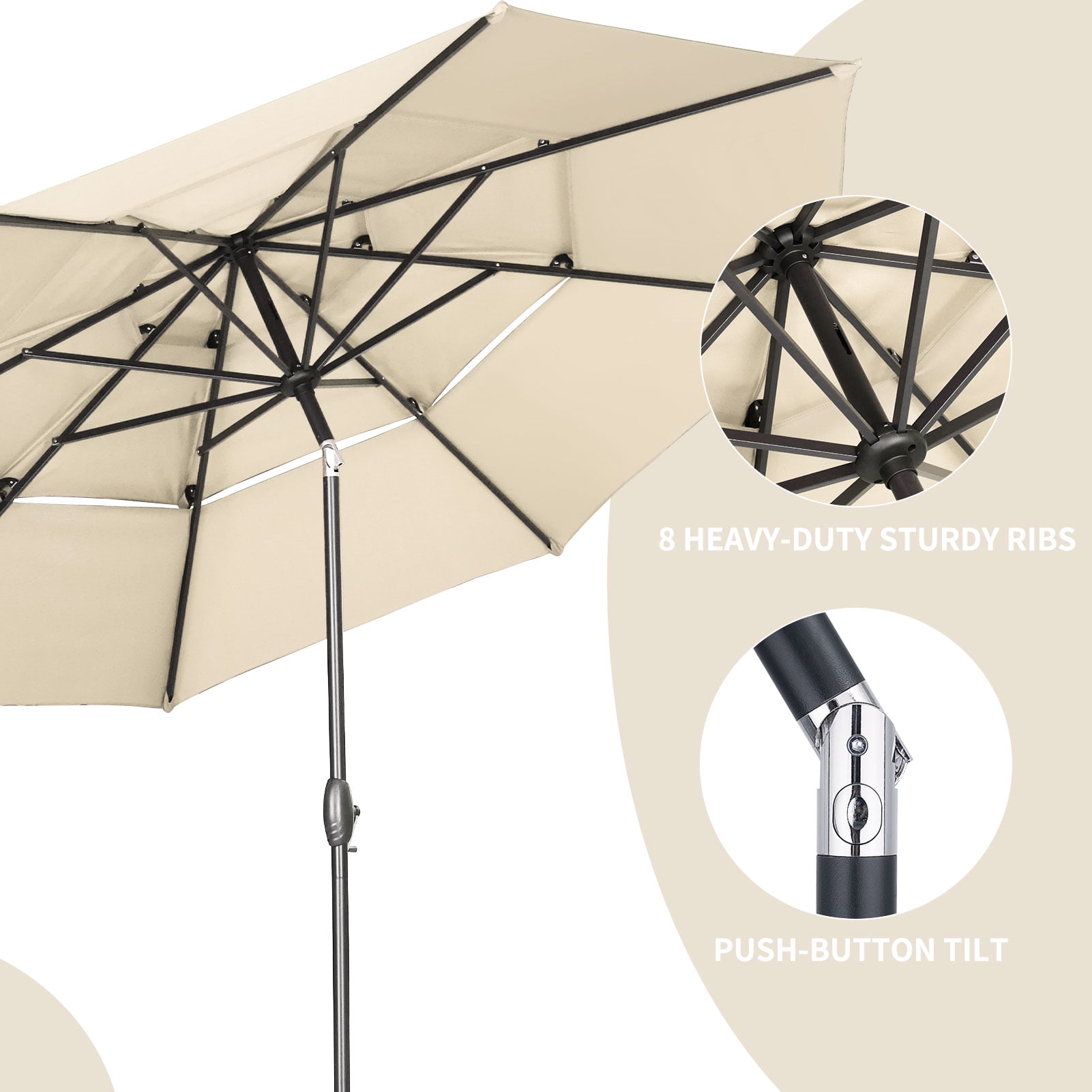 Ainfox 10ft Patio Umbrella 3 Tiers,Outdoor Table Market Umbrella w/Tilt Adjustment and Crank for Garden,Deck,Beach,Backyard,Pool,Khaki