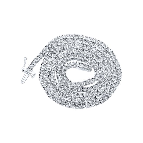 Sterling Silver Mens Round Diamond 20-inch Single Row Chain Necklace 1-1/4 Cttw