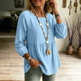 thumbnail image 5 of thefmos Women Plus Size Fall Round Neck Long Sleeve Tunic Tops Solid Boho Casual Pullover Blouses Loose Flowy Shirts for Curvy Women Vacation Outfits, Light Blue 3XL, 5 of 8