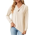 thumbnail image 1 of Bowake Womens Long Sleeve Blouses Fall Casual Loose Fit T-Shirts V Neck Button Decor Solid Color Comfy Tunic Tops, 1 of 7