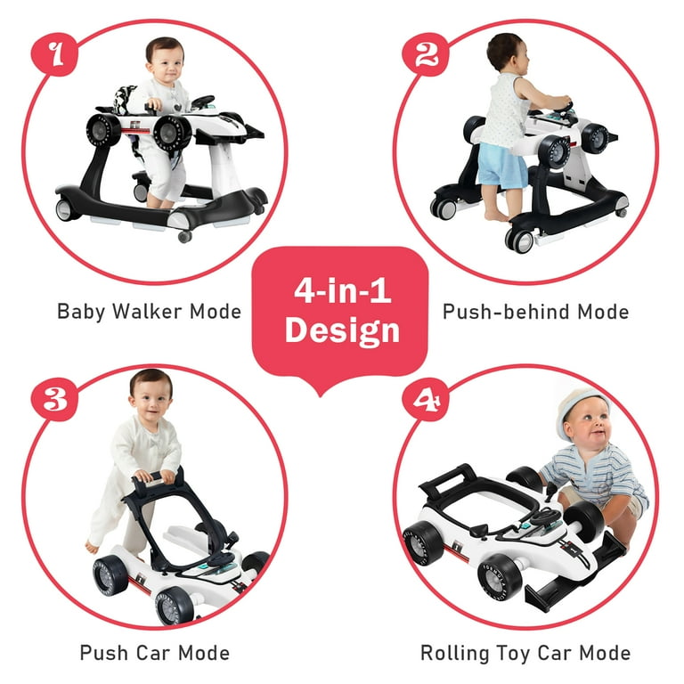Babyjoy 4 in 1 Baby Walker Foldable Activity Push Walker Adjustable White
