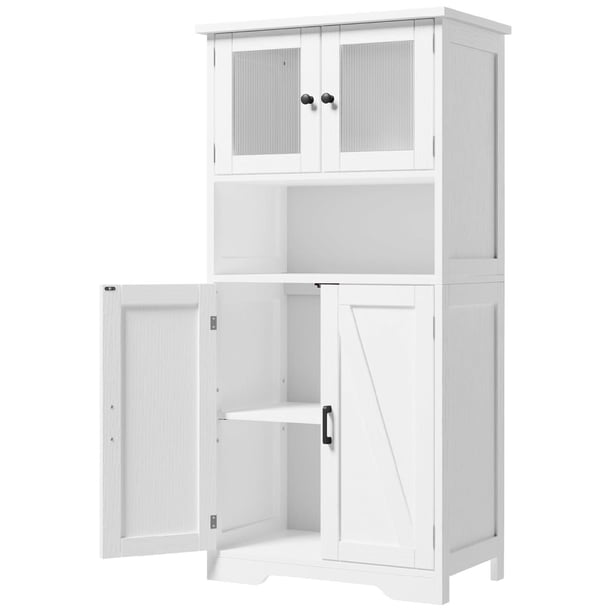 Blanca freestanding bathroom y sala de estar floor gabinete: bathroom gabinete con glass doors y adjustable estantes, ideal para para kitchen pantry