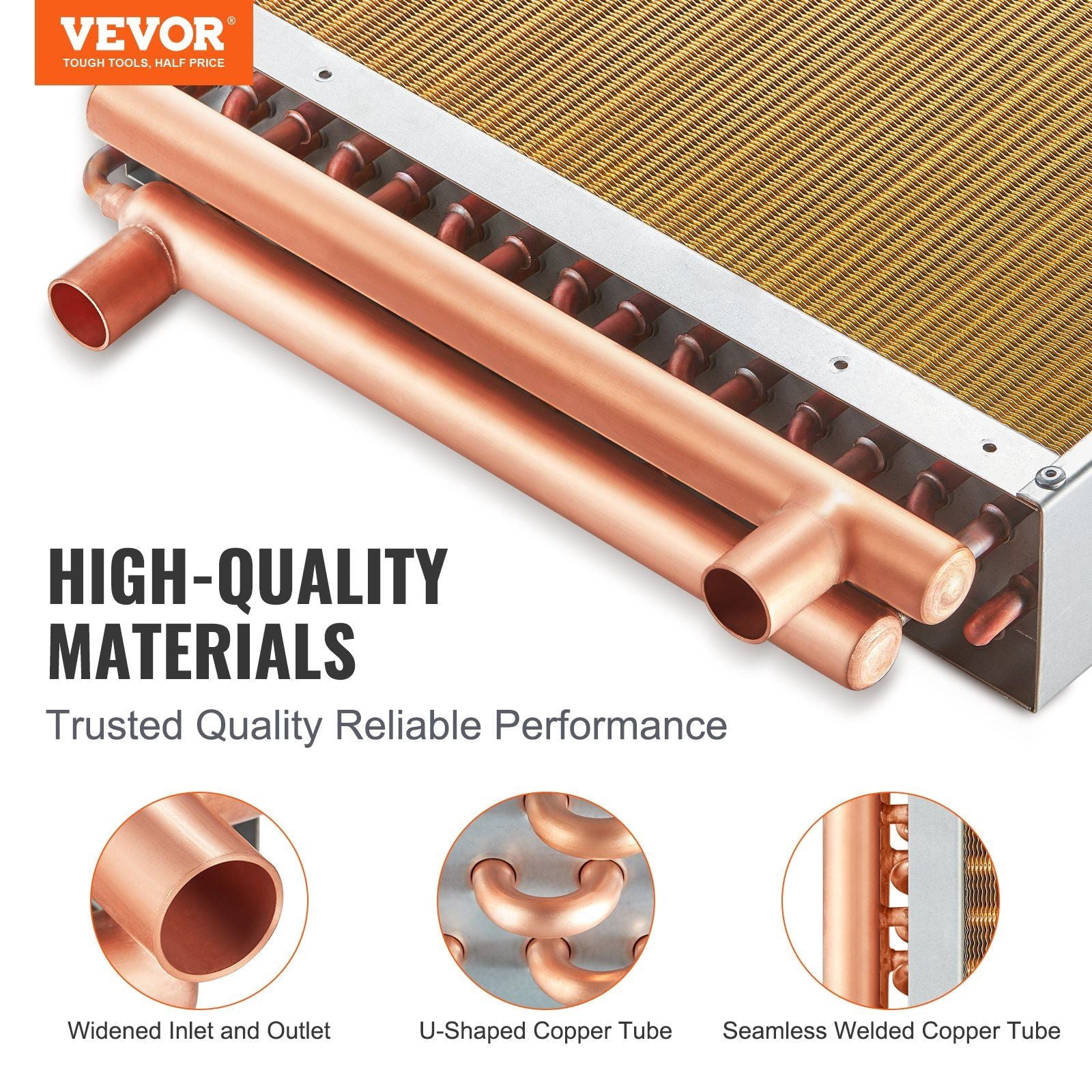 Heat Exchanger Water to Air, 16"x 16" with 3-Row 3/8" Copper Ports, 193 Aluminum Fins Heat Exchanger for Outdoor Wood Furnaces, Residential Heating and Cooling, and Forced Air Heating