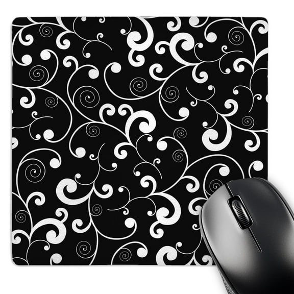 3dRose, Elegant Black and White Scroll Design, MousePad