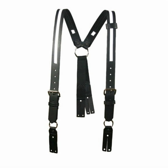 Boston Leather Fireman's Suspender, 1-1/2", Black Standard Attachment, w/ Silver Ref.Trim, Reg. (For Button Attachment)