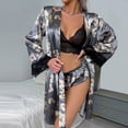 thumbnail image 4 of Pijamas de seda Gibobby Camisón sexy de encaje para mujer cárdigan pijama albornoz Gris M, 4 of 5