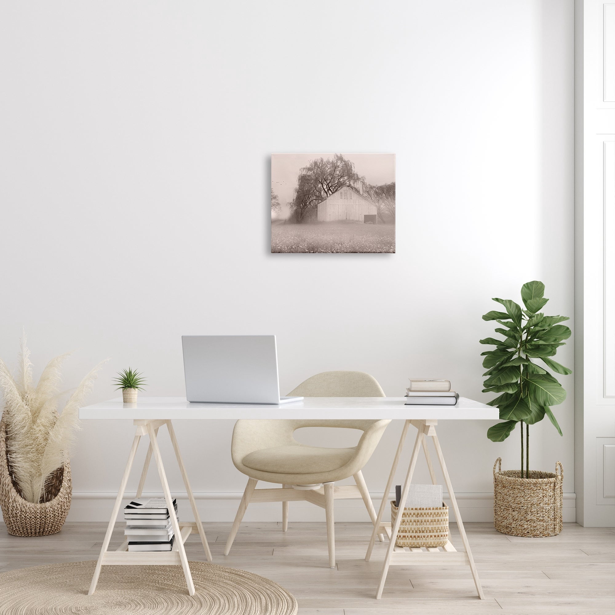 Stupell Industries Quaint Wildflower Meadow Countryside Barn Farmland Fog Photograph Gallery Wrapped Canvas Print Wall Art, Design by Lori Deiter
