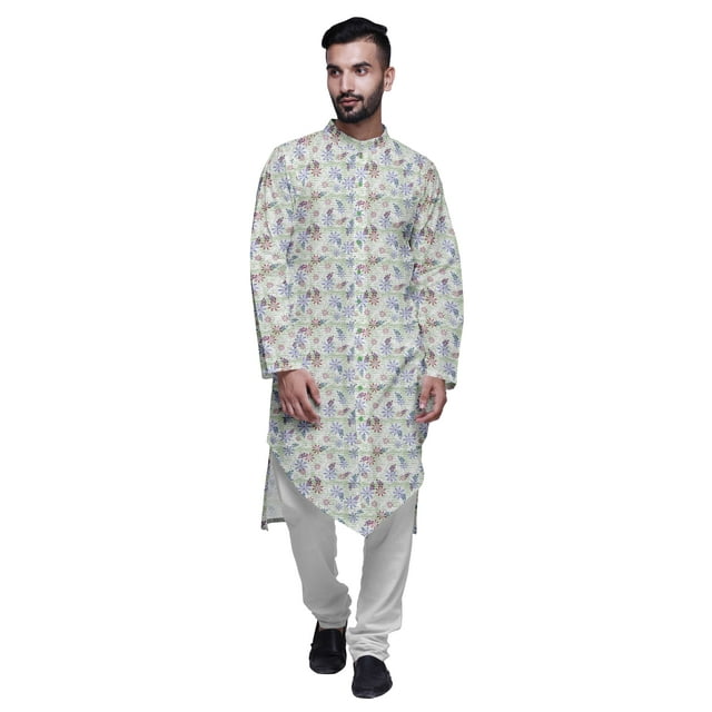 Atasi Ensemble Kurta Pyjama en Rayonne à Manches Longues Imprimé Asymétrique à Boutons