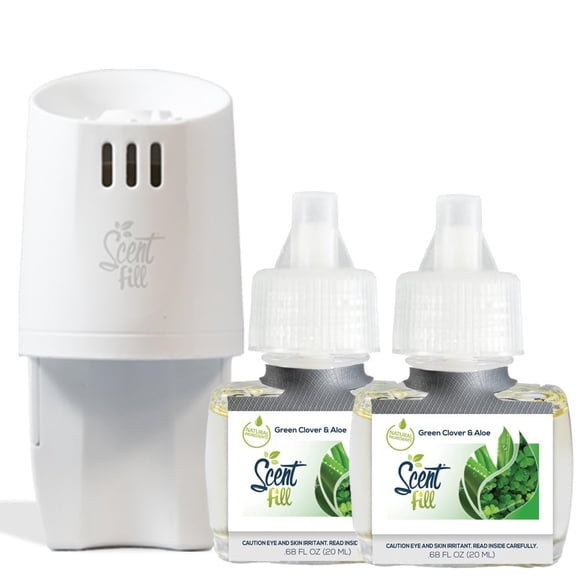 Ambientador enchufable con aroma a trébol verde y aloe, +2 recambios